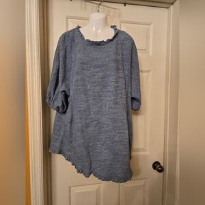 Umgee Blue Ruffle Trim Blouse Size Large. Great Condition.